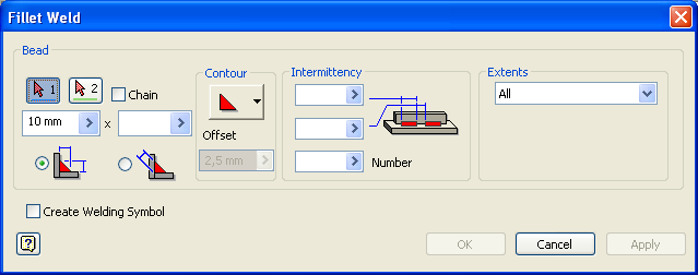 SAYISAL GRAFİK Autodesk Inventor 2008 Tanıtma ve Kullanma Kılavuzu Kaynakların Tanımlanması Browser penceresinde, Welds ikonuna çift tıklandığında, kaynakların tanımlandığı bölüme geçilir.