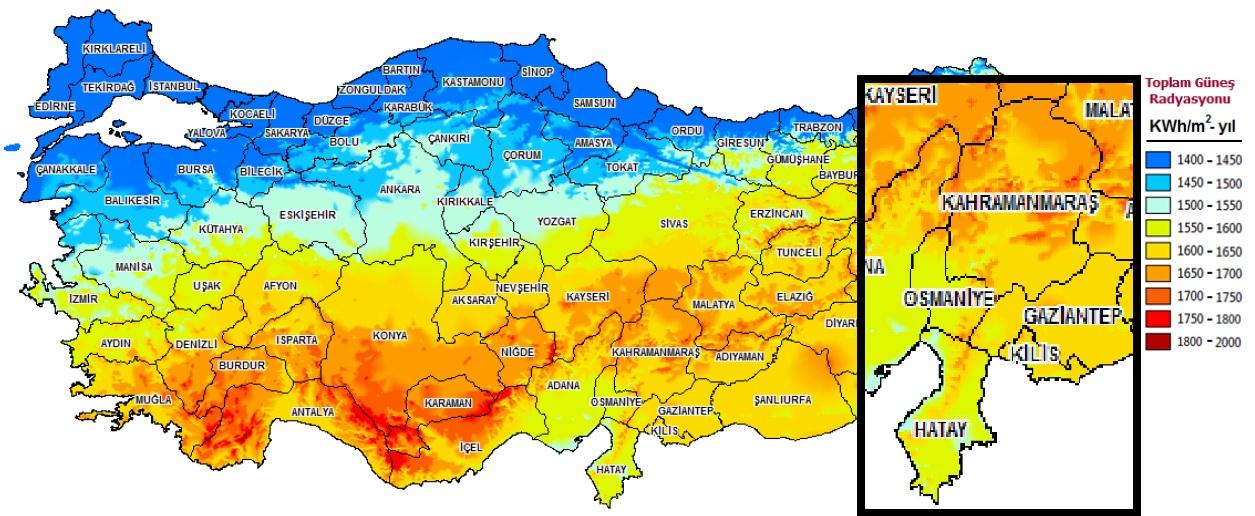 Harita 13. Türkiye Güneş Enerjisi Potansiyeli Atlası Kaynak: (T.C.