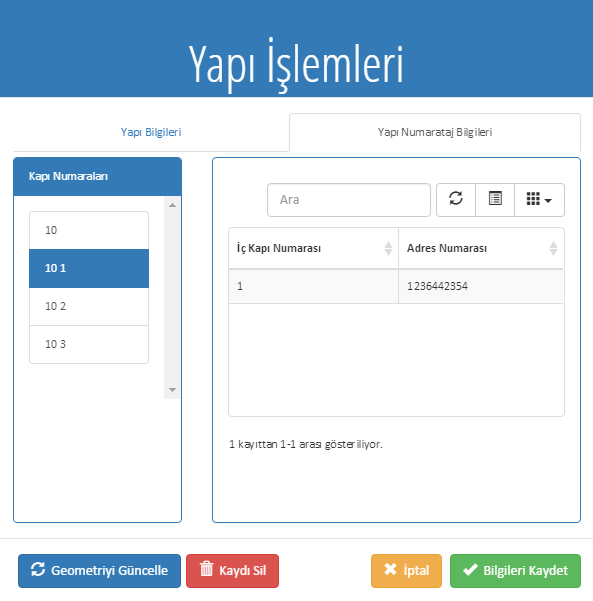 3.1. Adres No İle Arama Adres No Sorgulama sayfası, UAVT adres numarası bilinen yapıların, adres numarası girilerek direk adrese gidilmesine olanak sağlar.