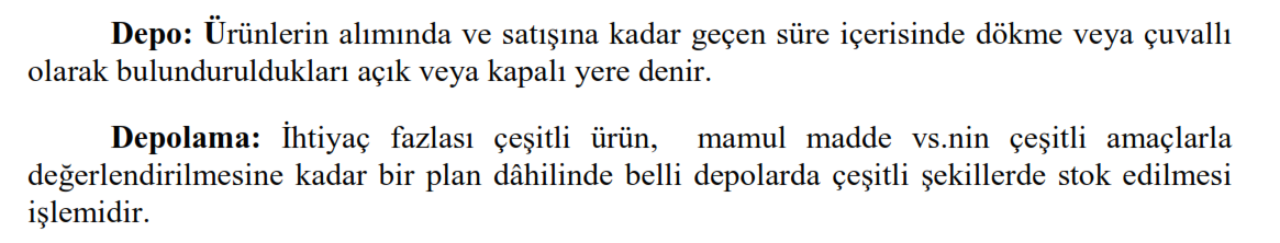 Ürünün muhafaza edileceği deponun özelliği ve tipi ürünün, fiziksel, kimyasal ve biyolojik özelliklerini korumasında yardımcı olacak biçimde seçilir. Bu seçim meteorolojik şartlarla çok ilgilidir.