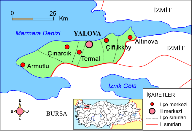 1. PLANLAMA ALANININ GENEL TANIMI: Yalova, ülkemizin kuzeybatısında Marmara Bölgesi'nin güneydoğu kesiminde yer almakta olup ilin kuzeyinde ve batısında Marmara Denizi, doğusunda Kocaeli, güneyinde