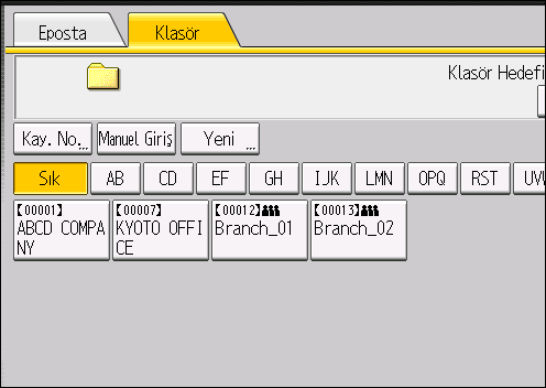 5. Tarama 5. Şu an seçili olmayan protokole basın. Bir onay mesajı görünür. 6. [Evet] seçeneğine basın. 7. [OK] öğesine basın. 8. [User Tools] tuşuna basın. Hedef Yolunu Manuel Olarak Girme 1.