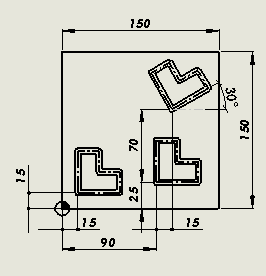 TRANS VE ROT komutlarıyla ilgili uygulama Yandaki parçanın üzerine 5 mm lik parmak freze çakısıyla 5 mm derinliğinde takım yolları oluşturulacaktır.