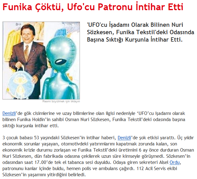 Gerçek dıģı hayallere bağlanan ümitler, ve acı son... 7 Ekim 2009 (Gazeteler; Haberler.