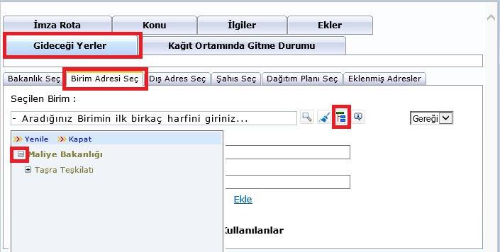 Birim Eki: Bu alana ne-na ekleri eklenebilir. Alt birim: Bu alana birim adı elle giriş yapılabilir, evrak doğrudan seçili üst birime gider ve oradan evrakçılar alt birimlere havale eder.