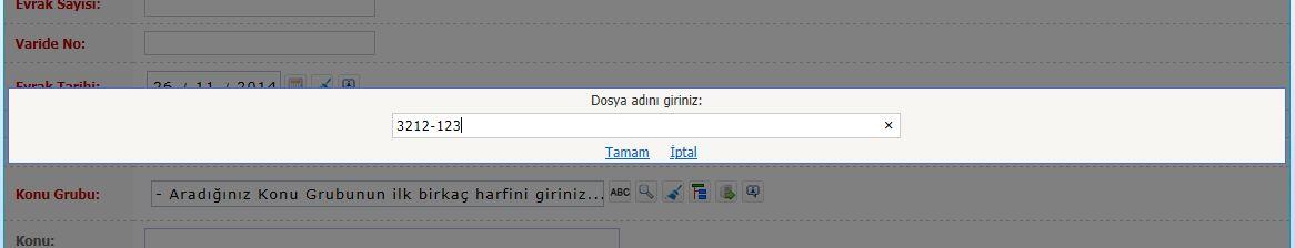 Üst resimde gösterilen alandan + butonuna tıklanarak dosya adı yazılır. Dosya adı yazıldıktan sonra Tamam yazısına tıklanarak yeni dosya kaydedilir. 19.