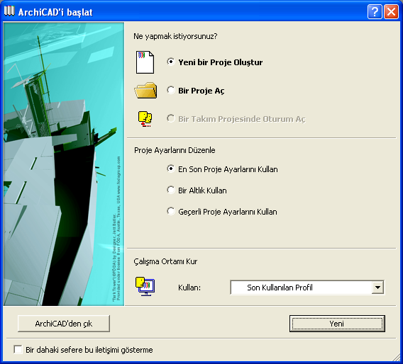 01. ARCHICAD İ TANIMAK PROGRAMI BAŞLATMAK ArchiCAD, masaüstünde yanda görülen simgesi üzerine çift tıklanılarak veya Başlat>Programlar>Graphisoft>ArchiCAD 9 TR yolu takip edildiğinde açılan menüde