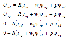 A.Nur, Z.Omaç 67 Akı denklemleri; () Gerilim denklemleri; () Moment ve hareket denklemleri; ().