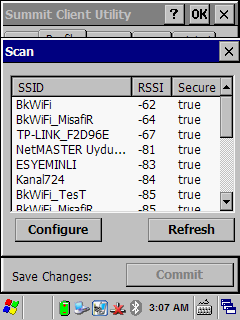 Profile sekmesinde Scan düğmesi tıklanmalıdır. Tıklama sonrası kapsama alanında olan kablosuz ağ adları listelenecektir.