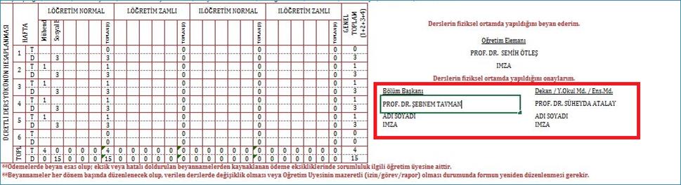 3- Ek Ders Bildirim modülü altında görülen Ek Ders Bildirim Öğretim Üyesi Bilgi Tanımlama uygulamasından varsa idari görevini seçer.