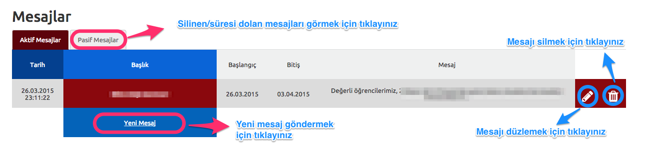 Onay kaldırma işlemleri öğrencilerin listelendiği Danışmanı Olduğum Öğrenciler sayfasında, öğrencinin bulunduğu satırdaki X butonundan da gerçekleştirilebilir.