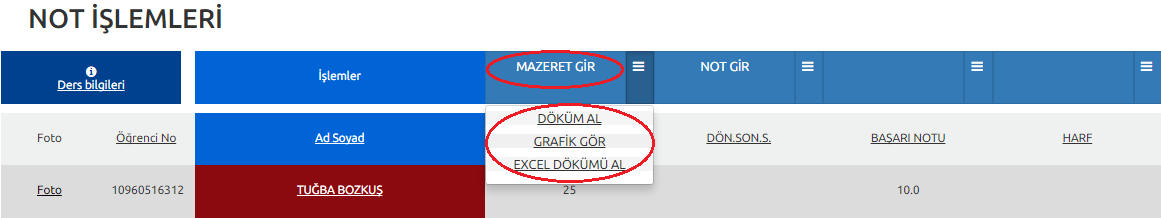 Tablonun sol üst köşesindeki Ders bilgileri sekmesine tıkladığınızda dersin özet bilgilerini görebilirsiniz.