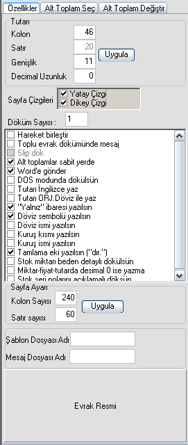 Evrak form ismi girilip enter tuşuna basıldıktan sonra form dizaynını yapacağınız ekrana geçilecektir. Bu ekranın bir örneği yukarıda verilmiştir. ALT+F ekranını iki bölümde inceleyebiliriz.