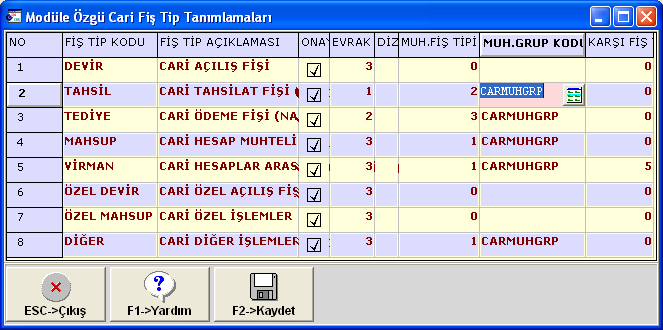 Ayrıca işlem tipleri için muhasebe kodları, cari hareket fişi girişi sırasında ilgili kalemlerdeki muhasebe kodu bölümüne manuel yazılarak da muhasebe bağlantısı sağlanabilir. EN.