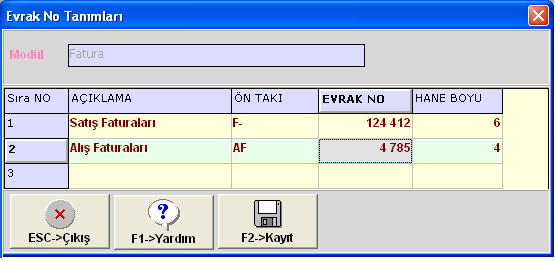 FA.7 Faturalar İçin Otomatik Fatura Numarasının Verilebilmesi Satış faturası olsun, alış faturası olsun bütün fatura tipleri için ayrı ayrı otomatik