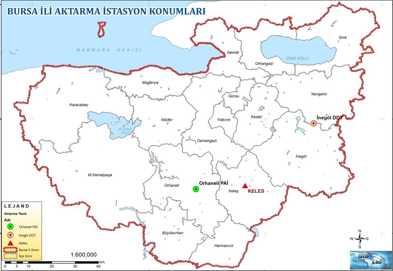 Güney Yakası Katı Atık Aktarma İstasyonu Yer Seçimi Bursa İli güneyinde kalan Orhaneli, Keles, Büyükorhan ve Harmancık İlçelerindeki (Şekil 11-14) katı atıkların toplanarak, belirlenecek bir