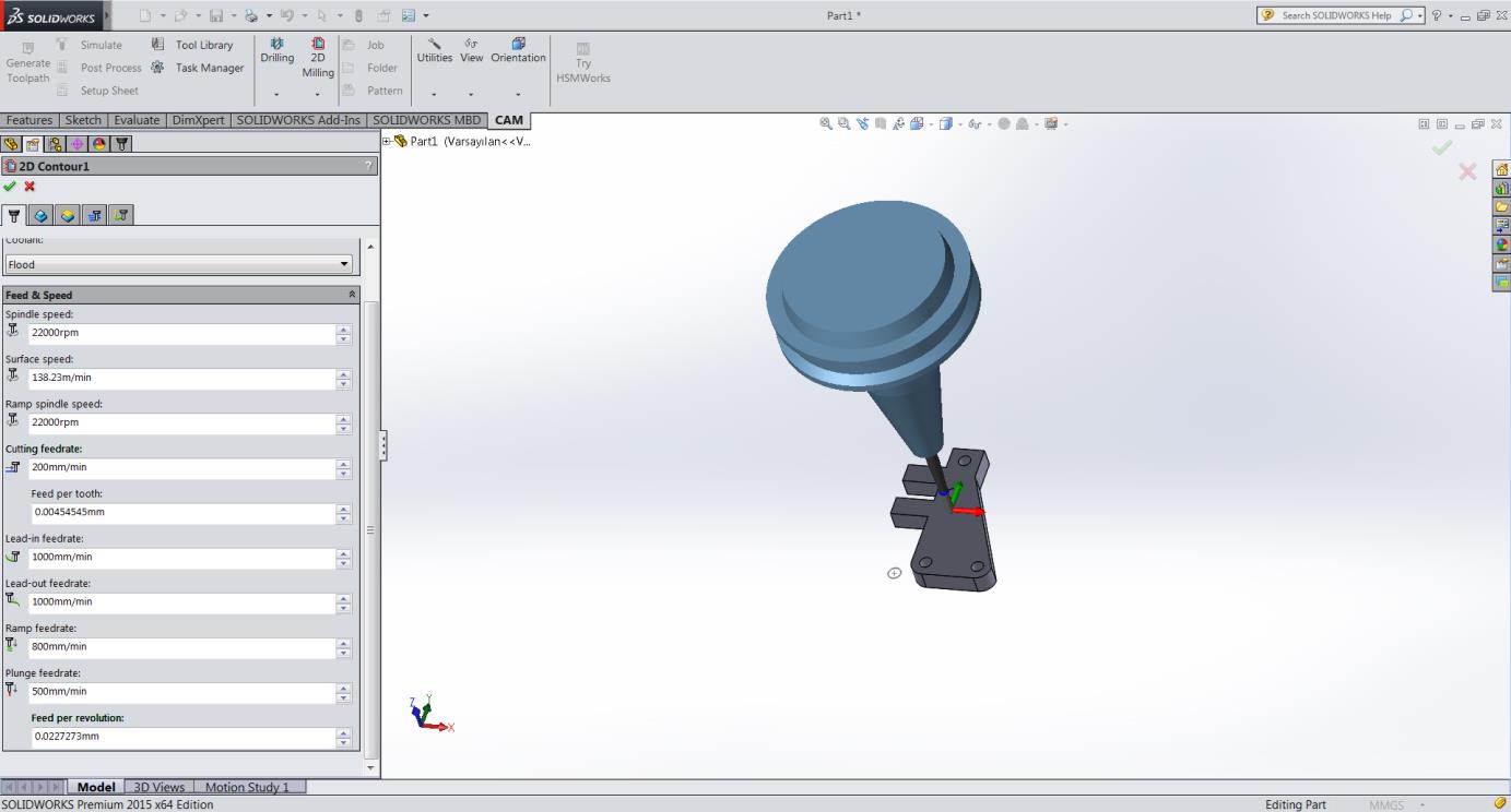 Tool kısmında ucumuzu seçtikten sonra yine Geometry sekmesi ile modelimizi seçiyoruz. Seçtiğimiz kısım modelimizin kesilerek ilk parçadan ayrıştırılacak kenar bölgeleri.