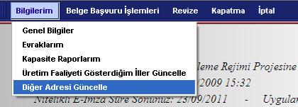 Bilgilerim Üretim Faaliyeti Gösterdiğim: İller Menü Ekranı A.5.