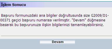 Yeni Başvuruda Kullanılacak Eski Belge Başvuru Bilgileri Ekranı B.4.