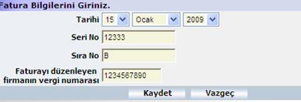 Açılan fatura bilgileri ekranında güncelleme yapılacak alan güncellenir ve Kaydet Butonuna basılır.