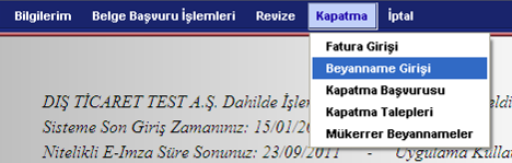 Girişini yaptığımız fatura kalemleri görüntülenmek ve bu kalemlerde güncelleme yapmak isteniyorsa Fatura Kalemleri, girilen faturanın DİİB kapsamından çıkarılması isteniyorsa Fatura Sil, fatura ve