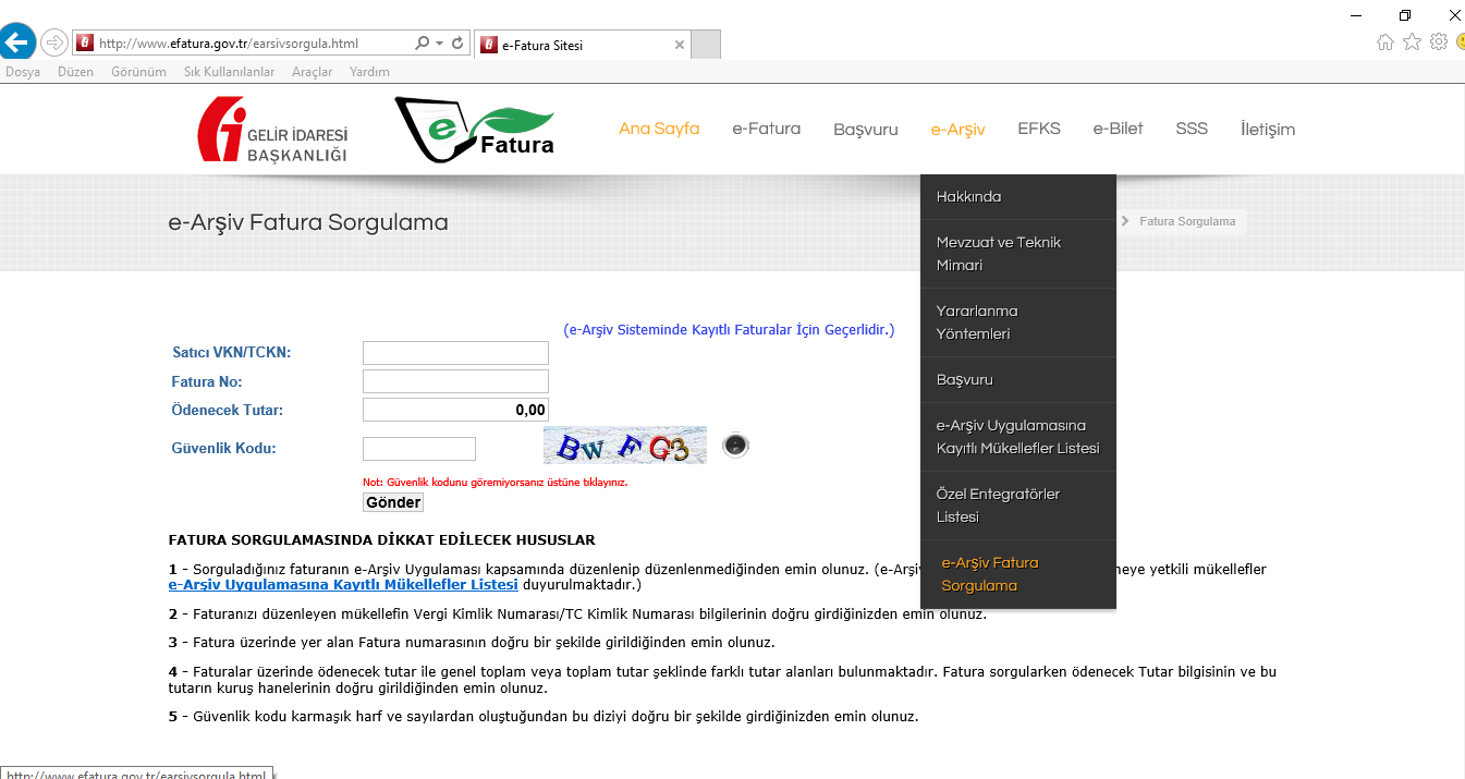 3. e-arşiv Fatura : 3.5.