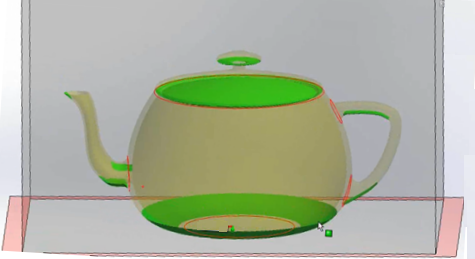 SOLIDWORKS Temelleri 5. Destek gereken alanları daha kolay görebileceğiniz şekilde destek gerekmeyen geometriyi şeffaf hale getirmek için Şeffaf olarak göster'e tıklayın. 6. öğesine tıklayın.