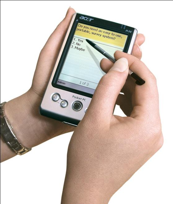 Opinionmeter TouchPoint Handheld: PocketPC device Opinionmeter TouchPoint portatif cep bilgisayarı müşterilerinizin ürün ya da hizmet aldıkları andaki deneyimleri ile ilgili görüşlerini hızlıca ve