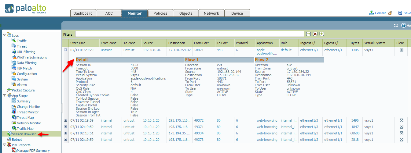 Burada ise Monitor-Session Browser da işaretlenen kısımda belirtilen zone aralığında çalıştığı görülmektedir.