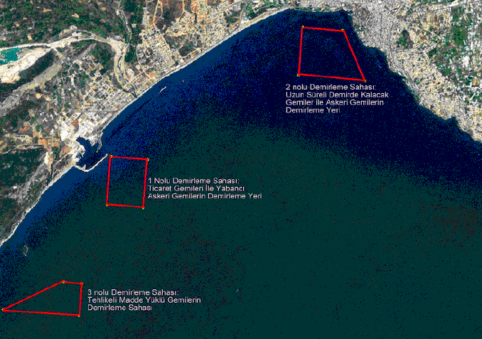 EK-13: ANTALYA LİMAN BAŞKANLIĞI İDARİ SINIRLARI, DEMİRLEME YERLERİ VE KILAVUZ KAPTAN İNİŞ/BİNİŞ NOKTALARININ KOORDİNATLARI Detaylar İçin Limanlar Yönetmeliği ve Eklerine Bakınız A) Liman idari saha