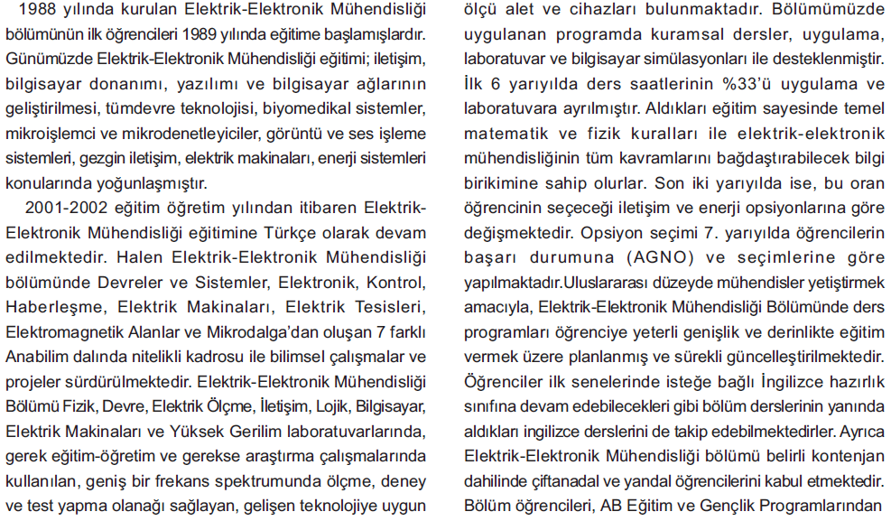 Elektrik - Elektrönik Mü hendislig i Eg itim Dili Türkçe /