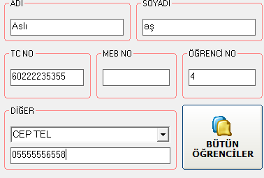 1. butonuna tıklayarak yeni öğrenci kaydı yapabilirsiniz. 2. toplu arama yaparak seçili olan kriterlere göre istediğiniz öğrencileri bulabilirsiniz. 3.