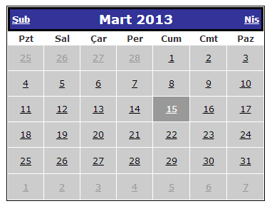 CALENDAR (TAKVİM) Calendar kontrolü ASP.