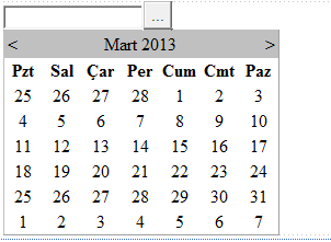 CALENDAR (TAKVİM) Sayfamıza bir TextBox kontrolü, tıklandığında takvimi açacak bir Buton ve Calendar kontrolünü