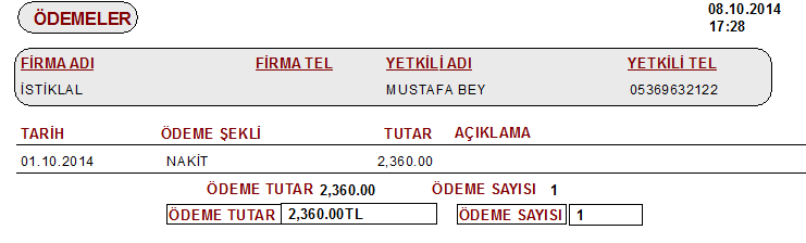 2. butonuna tıklayarak müşterilerinizden almış olduğunuz taksitleri