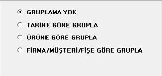 5. butonuna tıklayarak ürün almış olduğunuz firmalara olan borcunuzun taksitlerini ve ödeme tarihlerinizi listeleyebilirsiniz. 1. GRUPLAMA YOK ürünleri herhangi bir kritere göre gruplamaz.