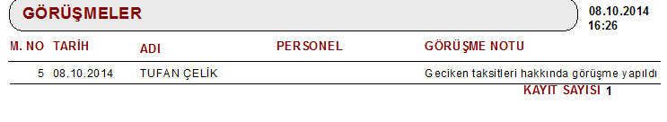 4. butonuna tıklayarak yapmış olduğunuz bir görüşme ile ilgili