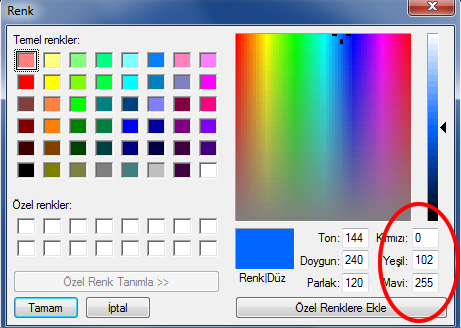 17 RGB Renklerinin Temsili K: 0, Y: 102, M : 255 İkilik sayı sisteminde: 00000000 01100110 11111111 Buradan onaltılık sayı sistemine çevrilir: 00 66 ff