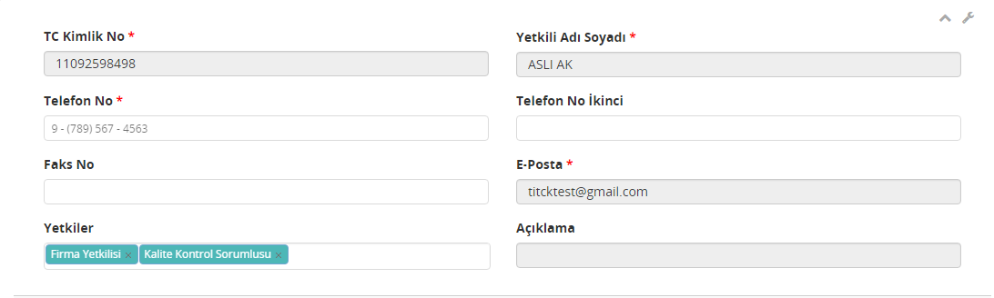 Grup 2: Firma Yetkilisi Bilgileri (Şekil 7) Şekil 7 Firma Yetkilisi TC Kimlik No: (Zorunlu) Yetkili Adı Soyadı: (Zorunlu) Telefon No: (Zorunlu) E-Posta: (Zorunlu) Faks No: Yetkiler: Kaydet : İptal: