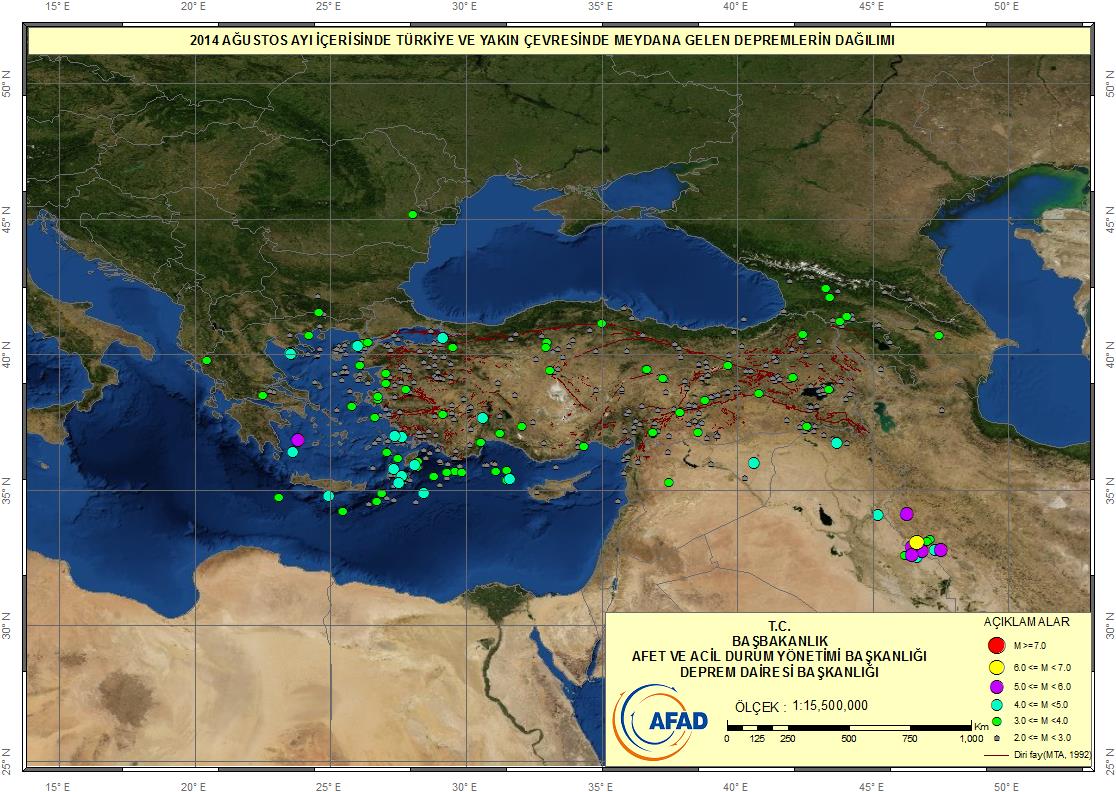 Ağustos ayı içerisinde meydana gelen büyüklüğü 4 ve üzeri olan depremlerin listesi Tablo 1.