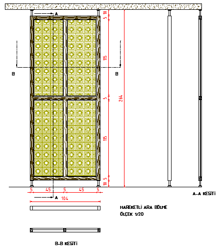 Hareketli ara bölmenin kesitlerini çiziniz. A-A ve B-B kesitlerini çiziniz.