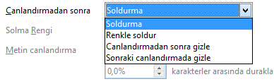 Canlandırmadan sonra efekt verilen nesnenin durumunu belirleyen seçeneklerdir.