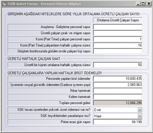 Personel Ödeme Bilgileri Ücretli çalışan sayısı ile ücretli çalışanlara yapılan