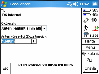 Ters ( T ) sembolü ( RTK için anten sembolü ) seçilirse mevcut internet bağlantısı akışını görebilirsiniz.