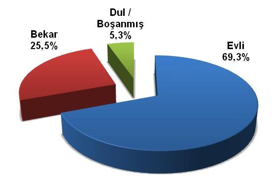 GörüĢülen bireylerin medeni durumu Frekans Yüzde Evli 1504 69,3 Bekar 553