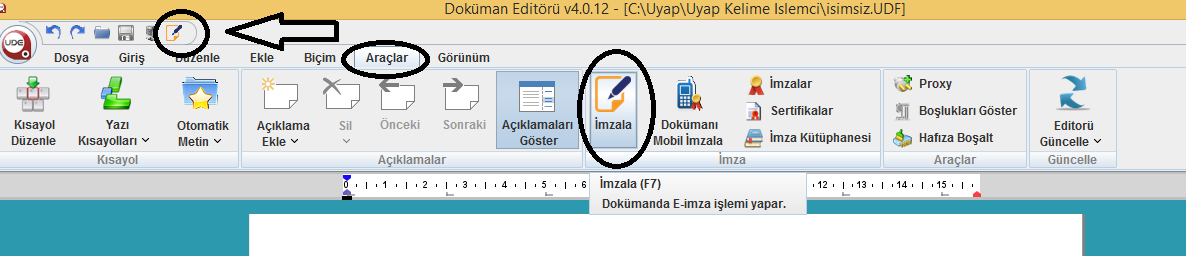 9. Aşama : Kaydedilen dilekçenin açılabilmesi ve imzalanabilmesi için bilgisayarınıza önceden Uyap Editör programının yüklenmiş olması gerekmektedir.