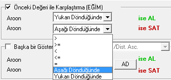 Hareketli Ortalaması ile Kesişim: İndikatör ile indikatörün kendi hareketli ortalaması kesiştiğinde sinyal verir.