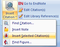42 2) Insert Selected Citation(s) Özelliğinin Kullanımı EndNote kütüphane listesinden istediğiniz sayıda referans kayıdını belirledikten sonra bu kayıtları Word ile hazırladığınız makalenizde