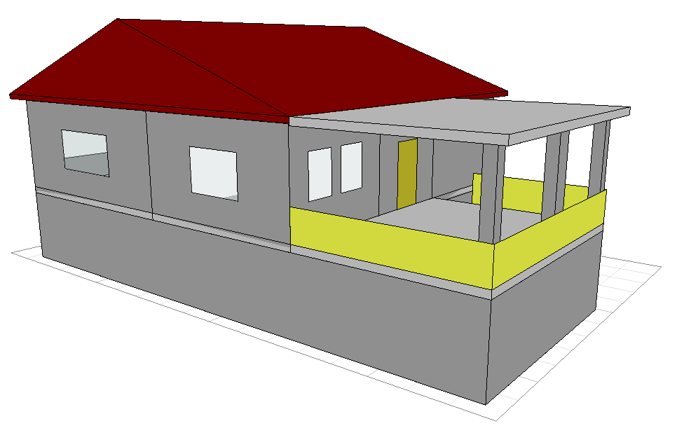 Şekil 4.21: Modern bağ evi saydamlık oranlarının %50 oranında azaltılmış üç boyutlu görseli. Şekil 4.22: Modern bağ evinin beşik çatı ile oluşturulmuş üç boyutlu görseli. 4.3.