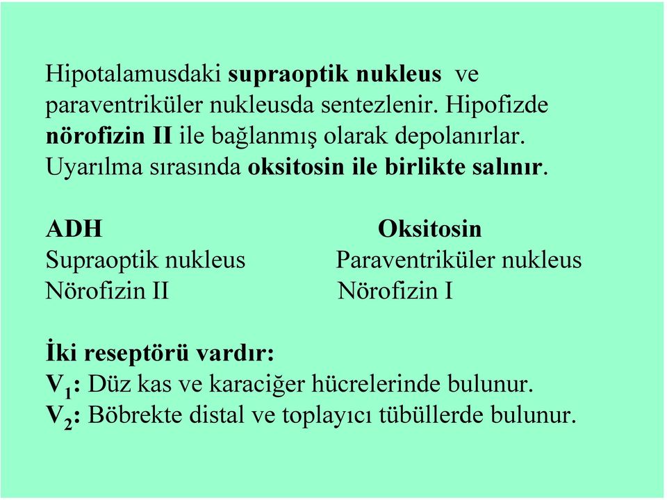 Uyarılma sırasında oksitosin ile birlikte salınır.